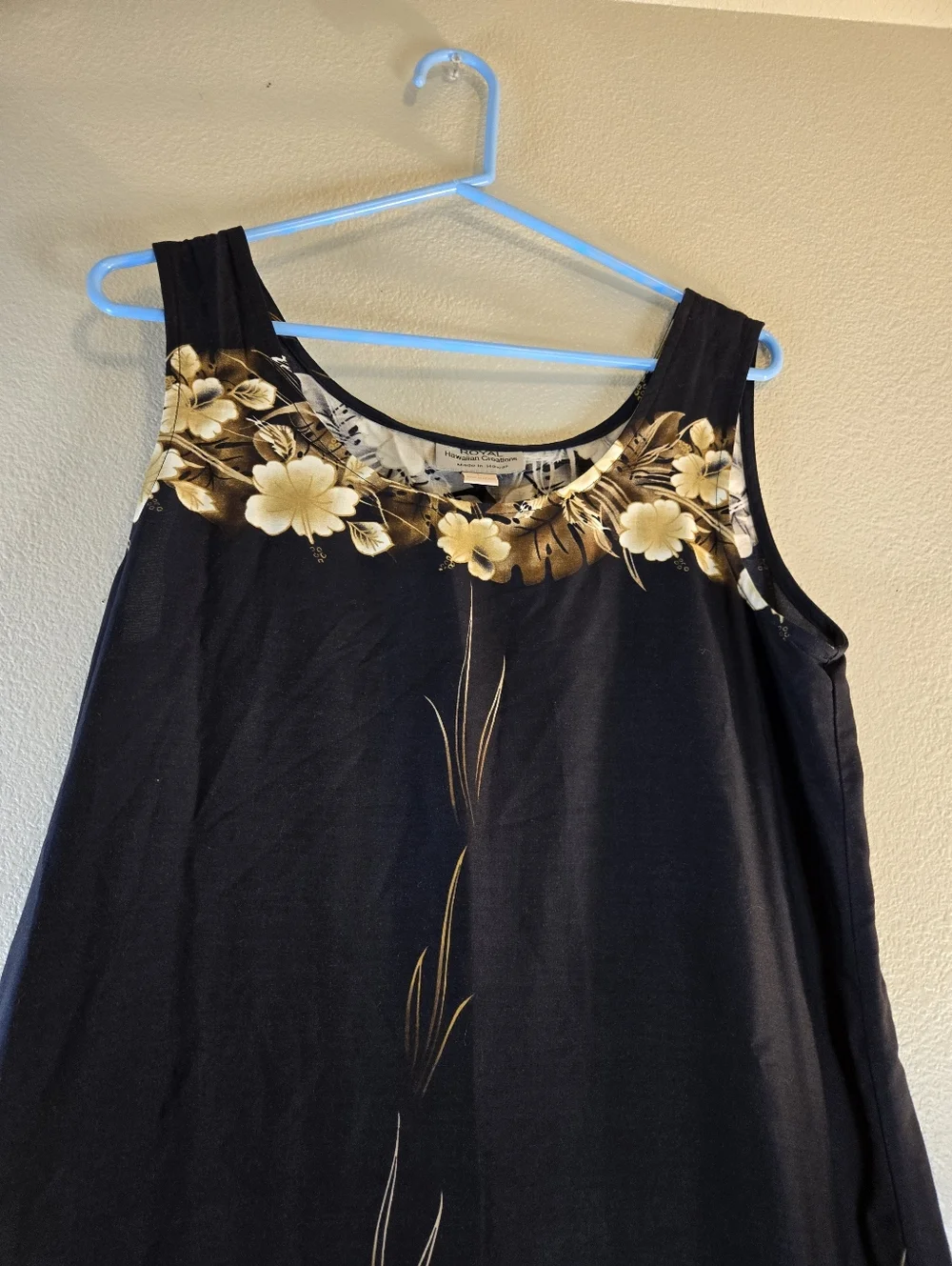 Royal Hawaiian Black Gold Maxi Dress Sleeveless Size Large